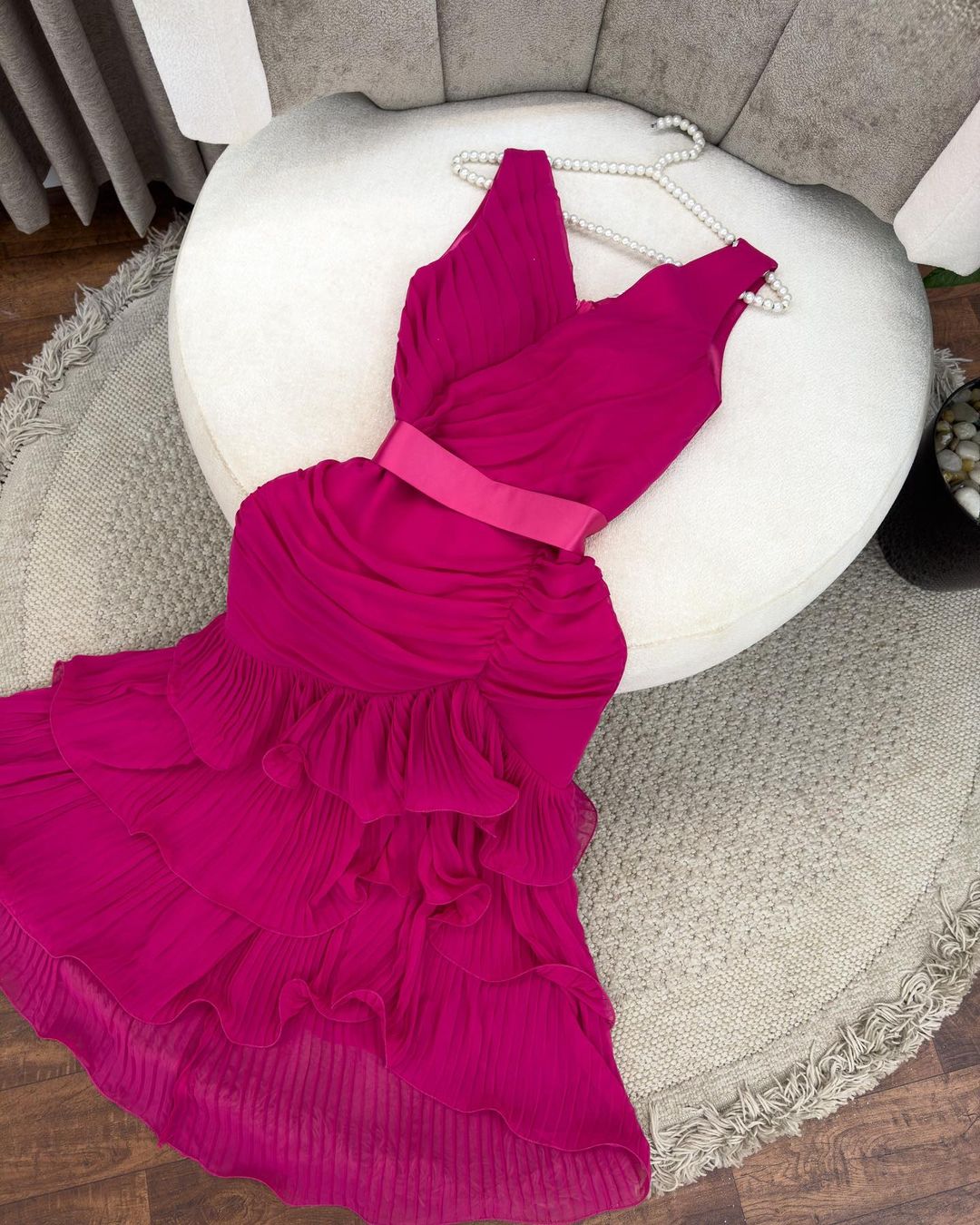 Charming Rose Pleated Tiered Midi Dress
