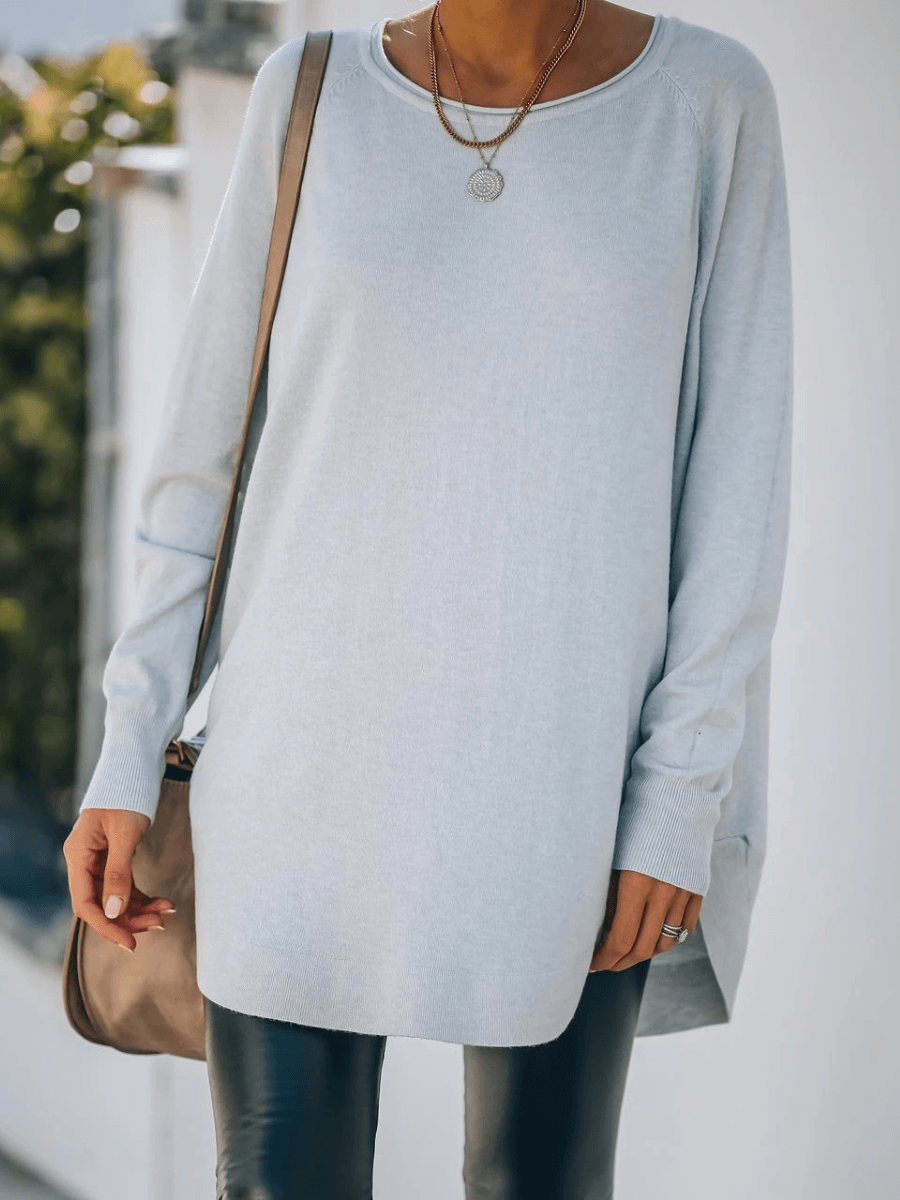 OVERSIZED COLLARED DOWN KNIT SWEATER - STONE BLUE