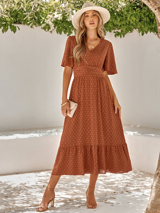 SWEETEST ONE POPPIES SHORT SLEEVE MAXI DRESS - BRICK