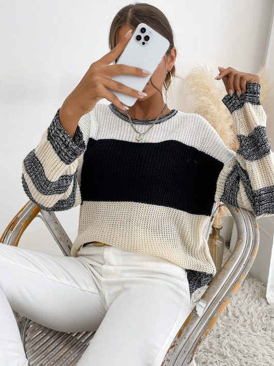 Calistally | Black Grey Stripe Block Sweater