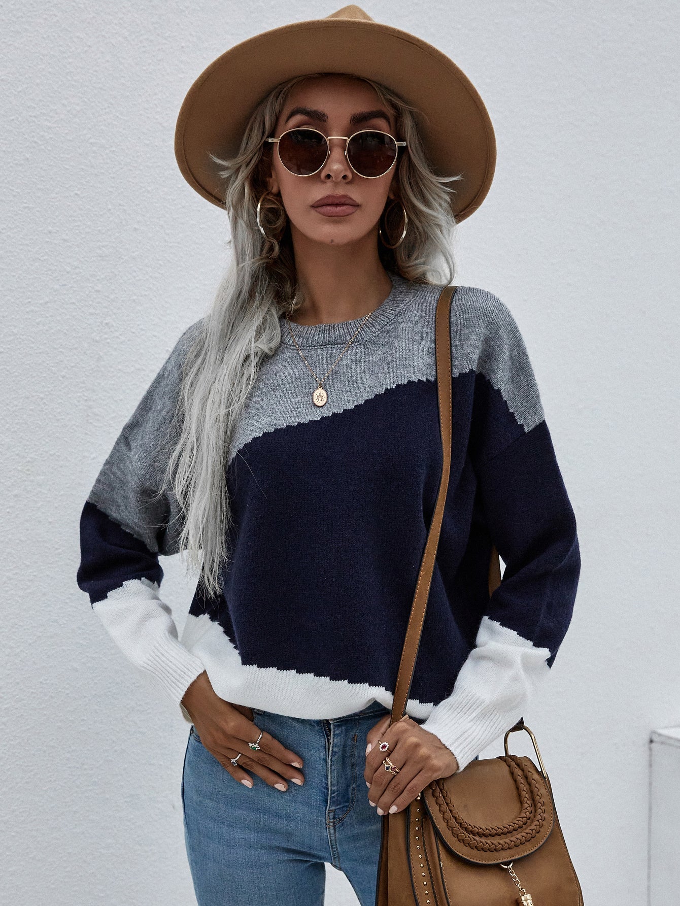 Calistally | ELMA Knit Jumper - Navy Block