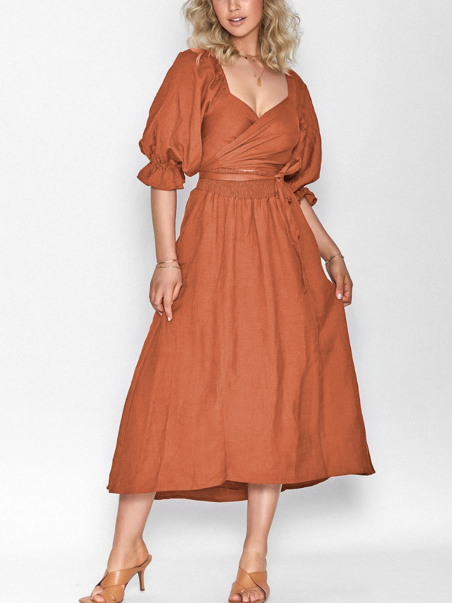 CALL IT LOVE TWO WAY TIERED MIDI DRESS - ORANGE