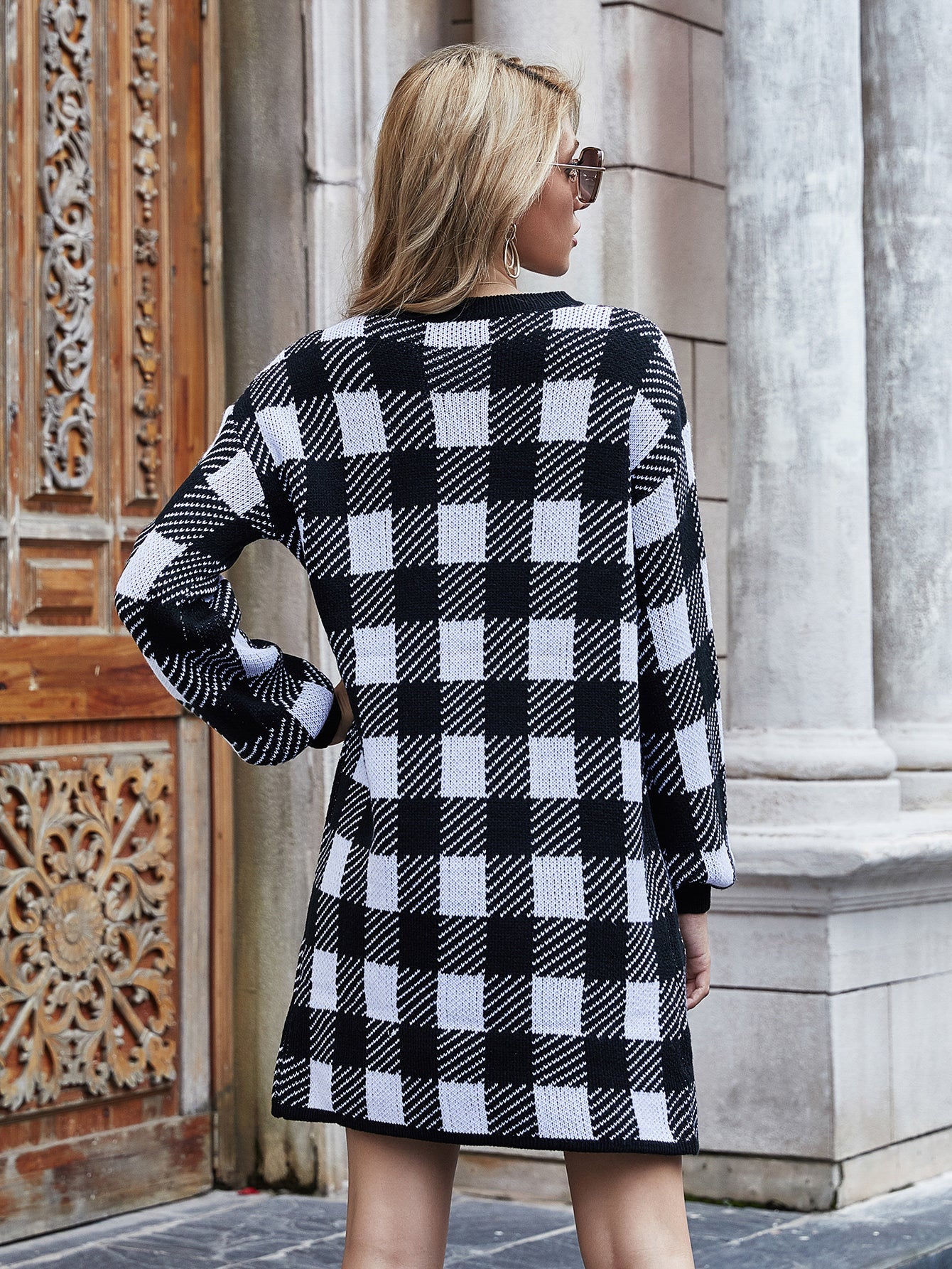 Calistally | KAITLYN Plaid Knit Dress - Black