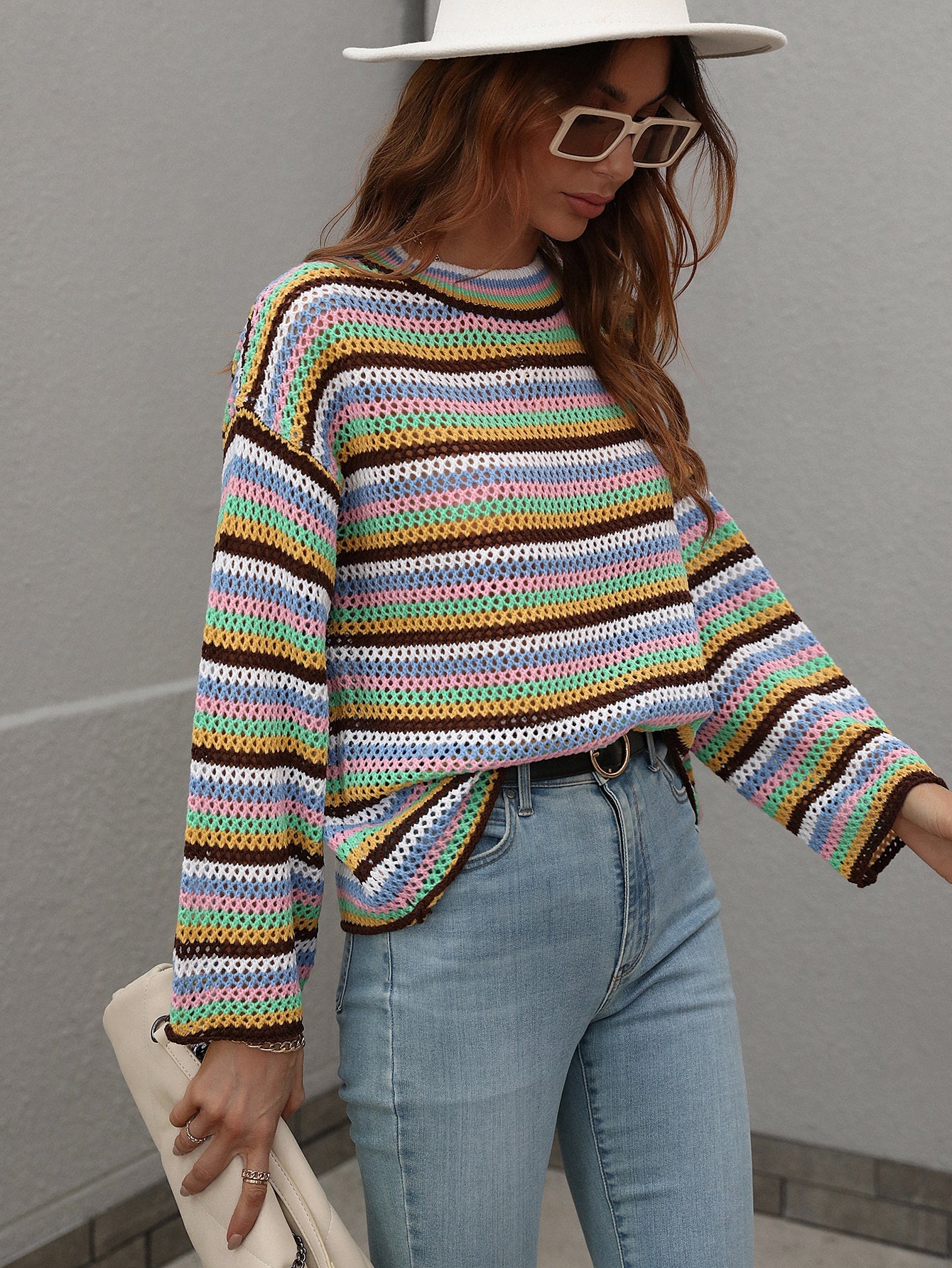 LALLIE KNIT TOP - BROWN STRIPE PRINT