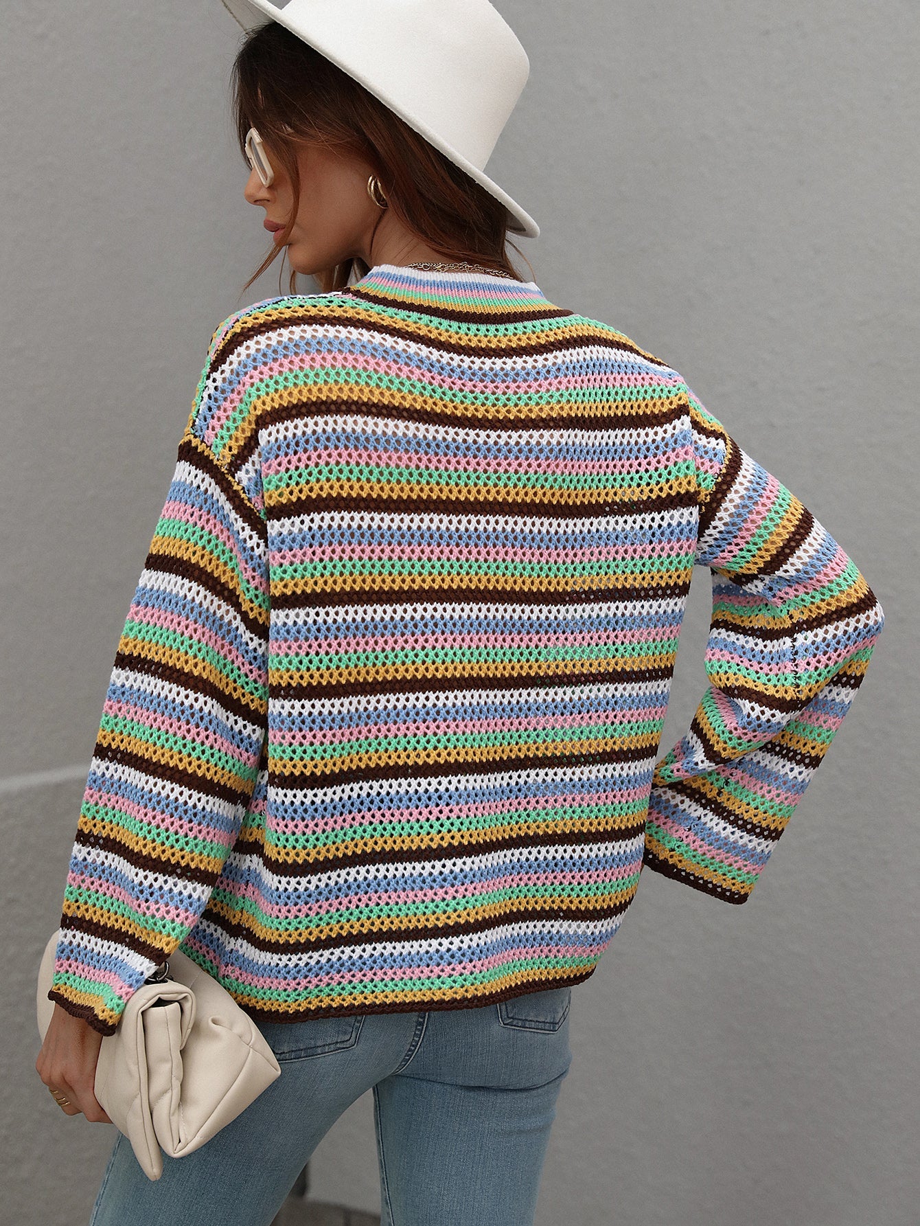 LALLIE KNIT TOP - BROWN STRIPE PRINT