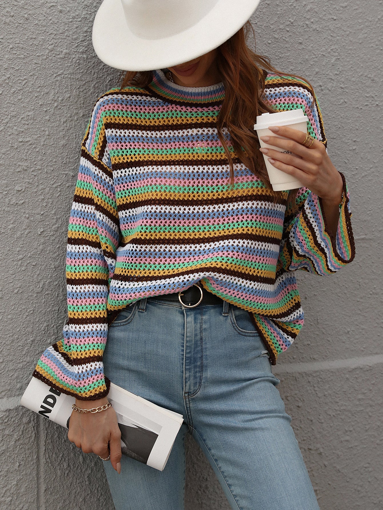LALLIE KNIT TOP - BROWN STRIPE PRINT