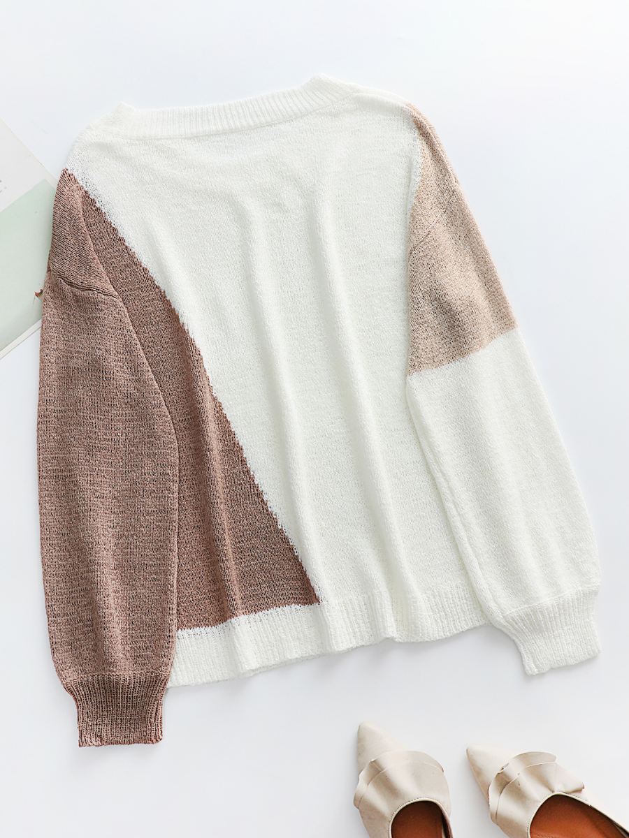 Calistally | GRANIA Two Tone Color Block Knit Sweater - Cream