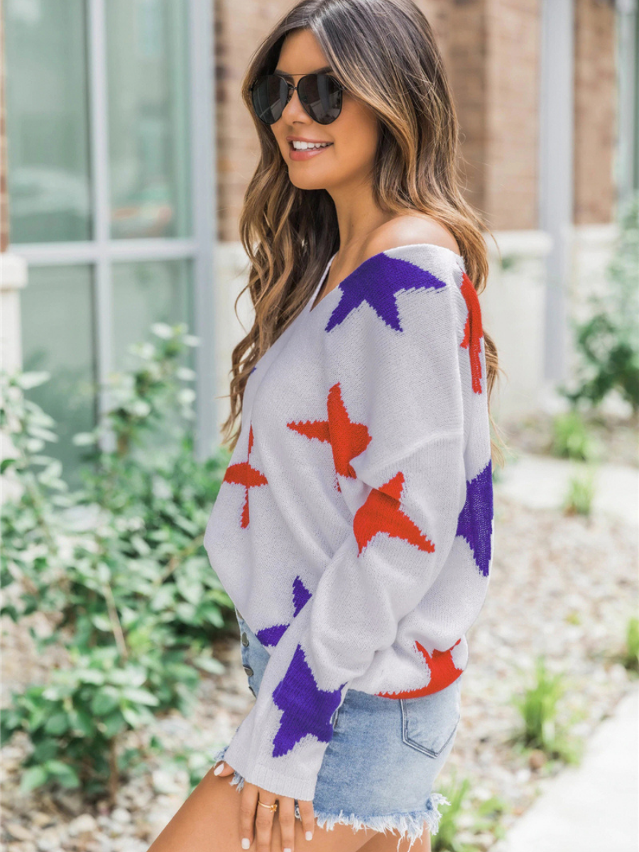 Calistally | Star Gal Low V Neck Cream Knit Jumper