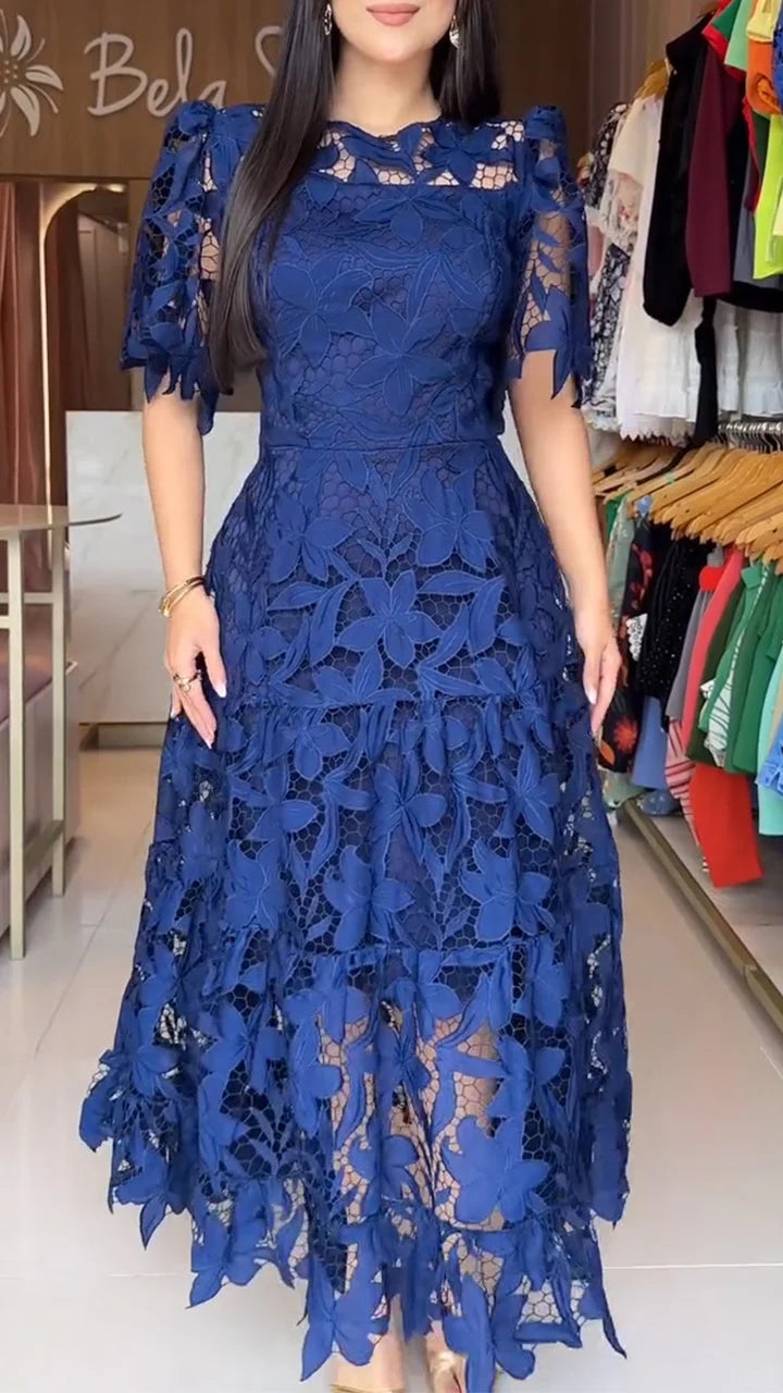 Elegant Embroidered Lace Midi Dress