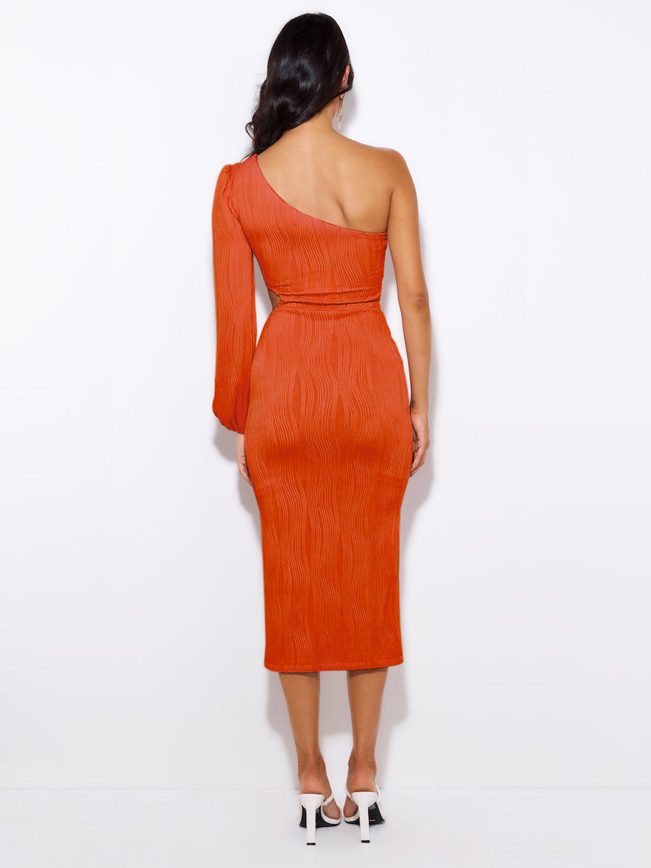 Tonika Cut-Out One Shoulder Plisse Midi Dress