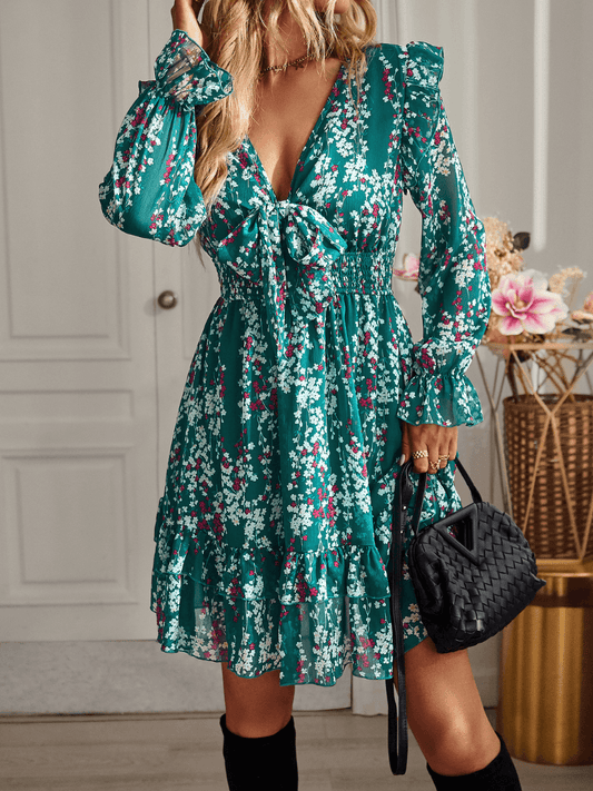 SHOWER ME IN FLORALS MINI DRESS - GREEN