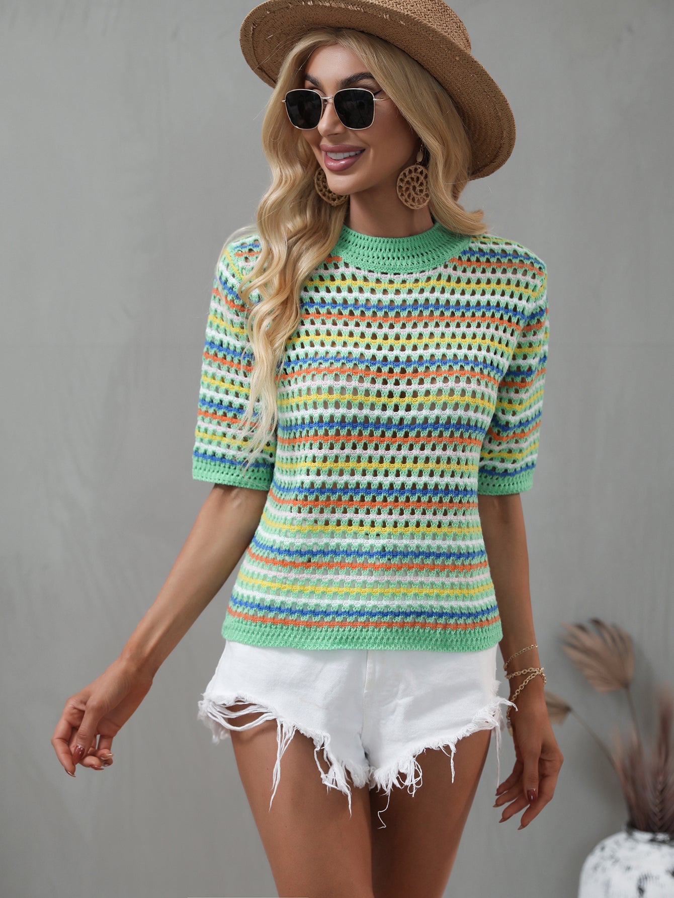 BEE CROCHET KNIT TOP - GREEN