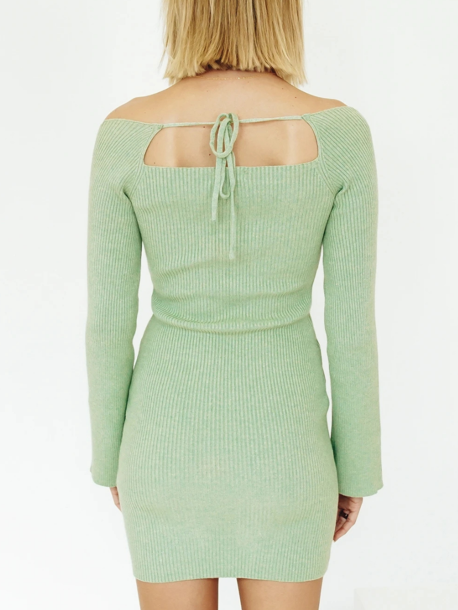 Calistally Doll | Low Neck Tie Open Back Knit Dress - Mint