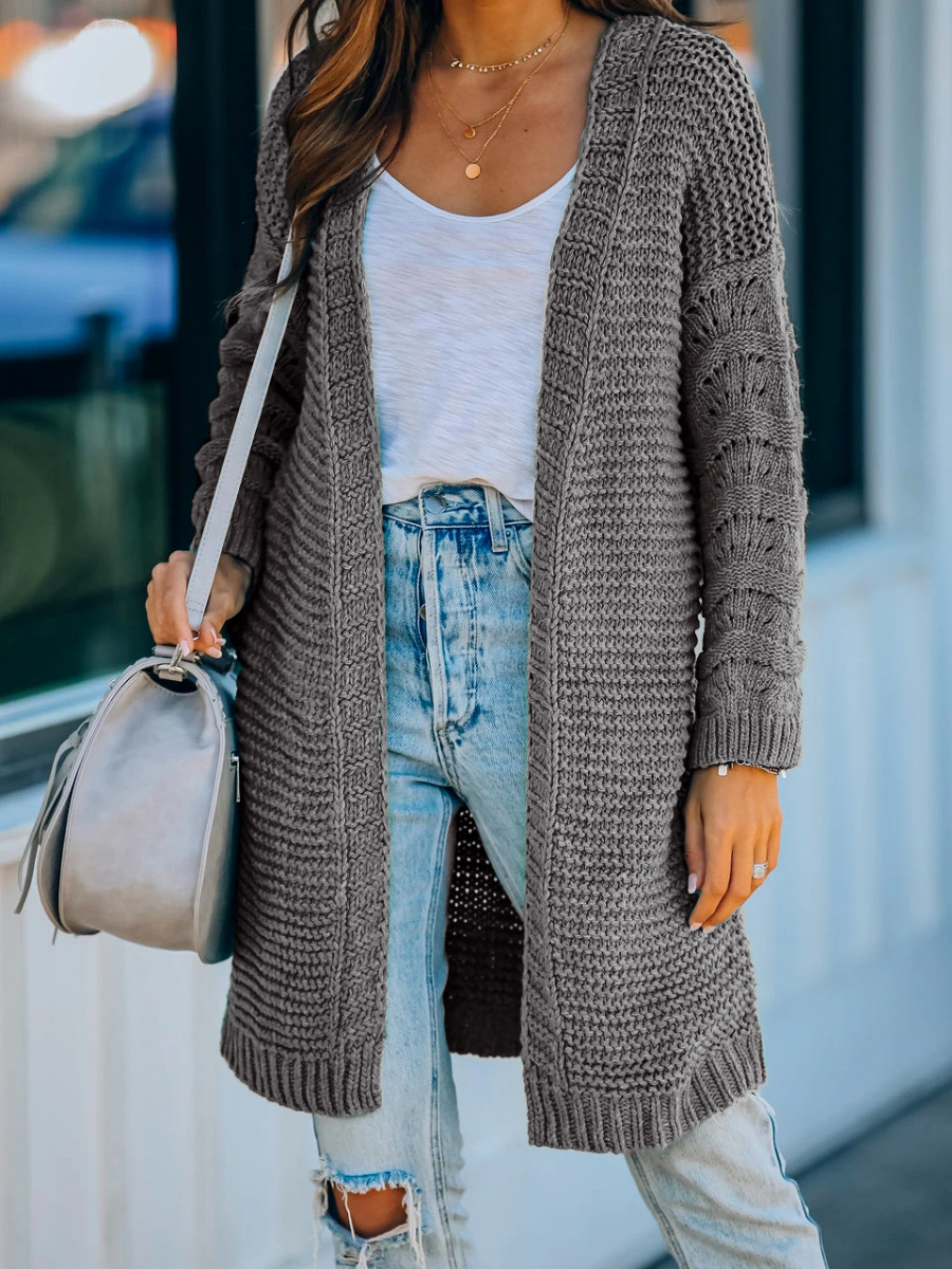 Calistally Doll | Grey Braid Open Knit Long Cardigan