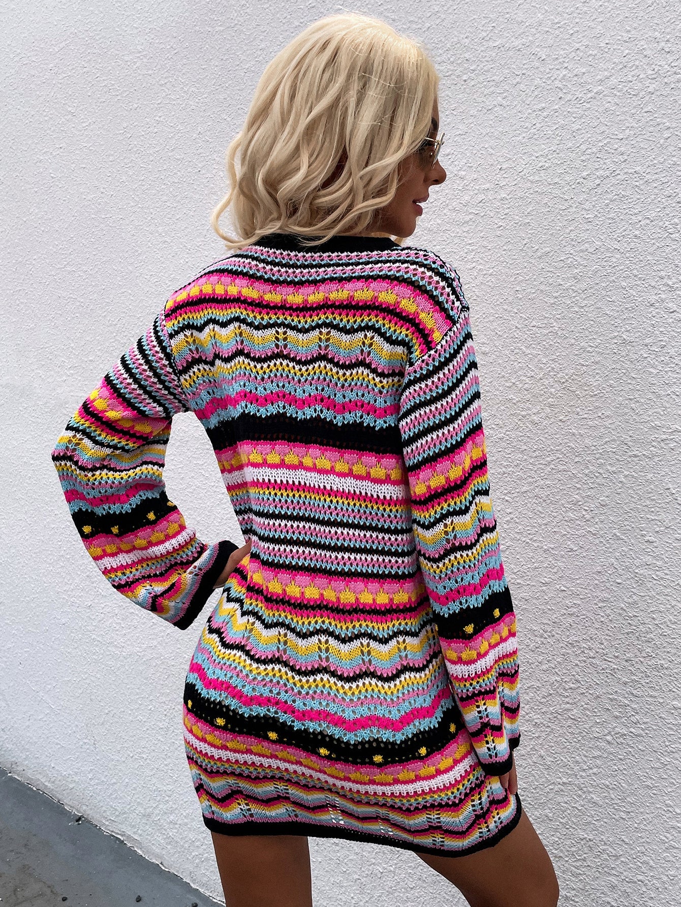 Calistally | Zig Zag Crochet Knit Dress - Black