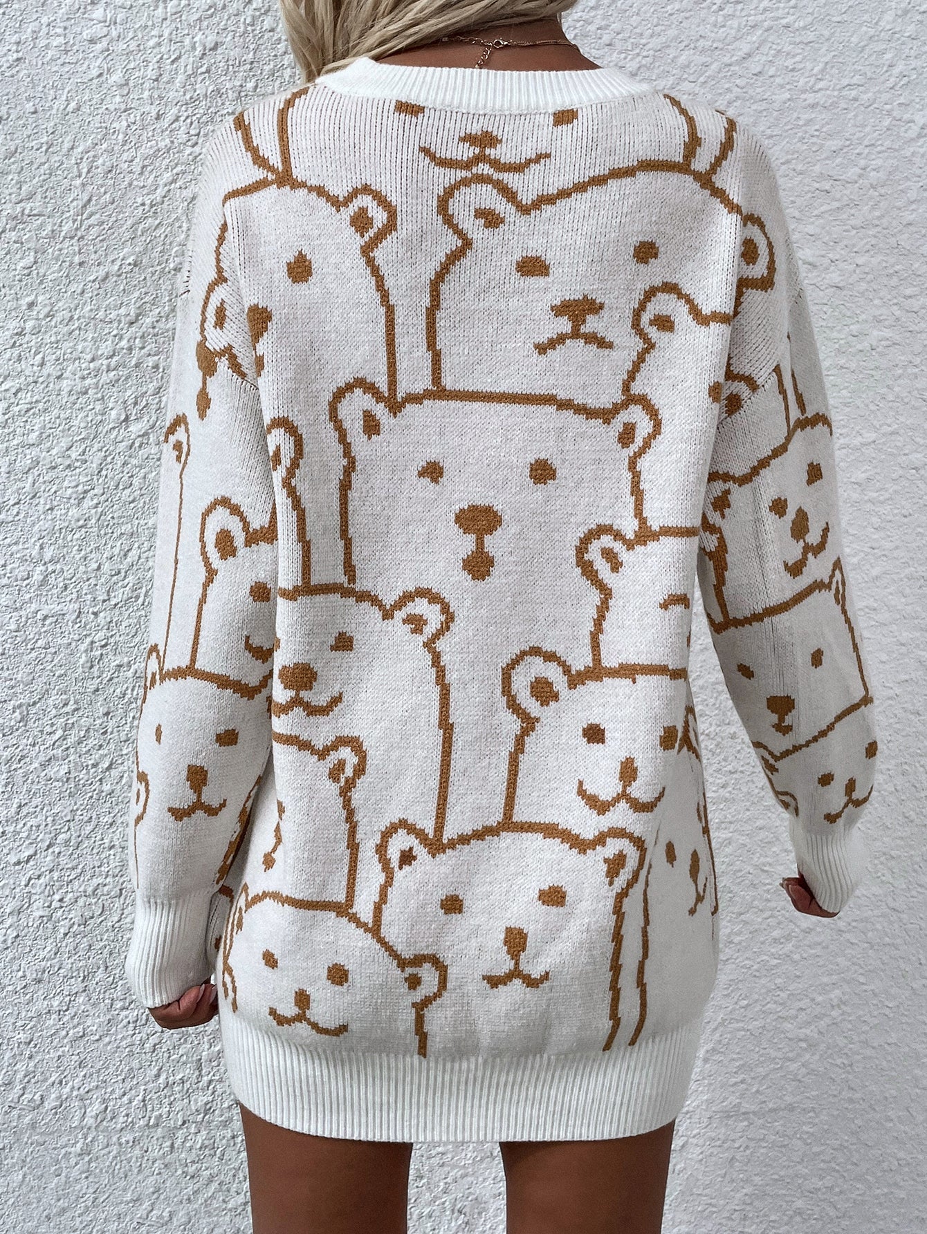 Calistally Doll | Cream Smiley Polar Bear Knit Sweater Dress