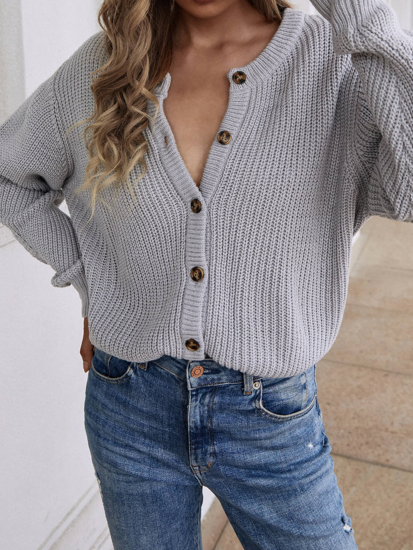 Calistally | Front and Back Wearable Knit Cardigan - Grey