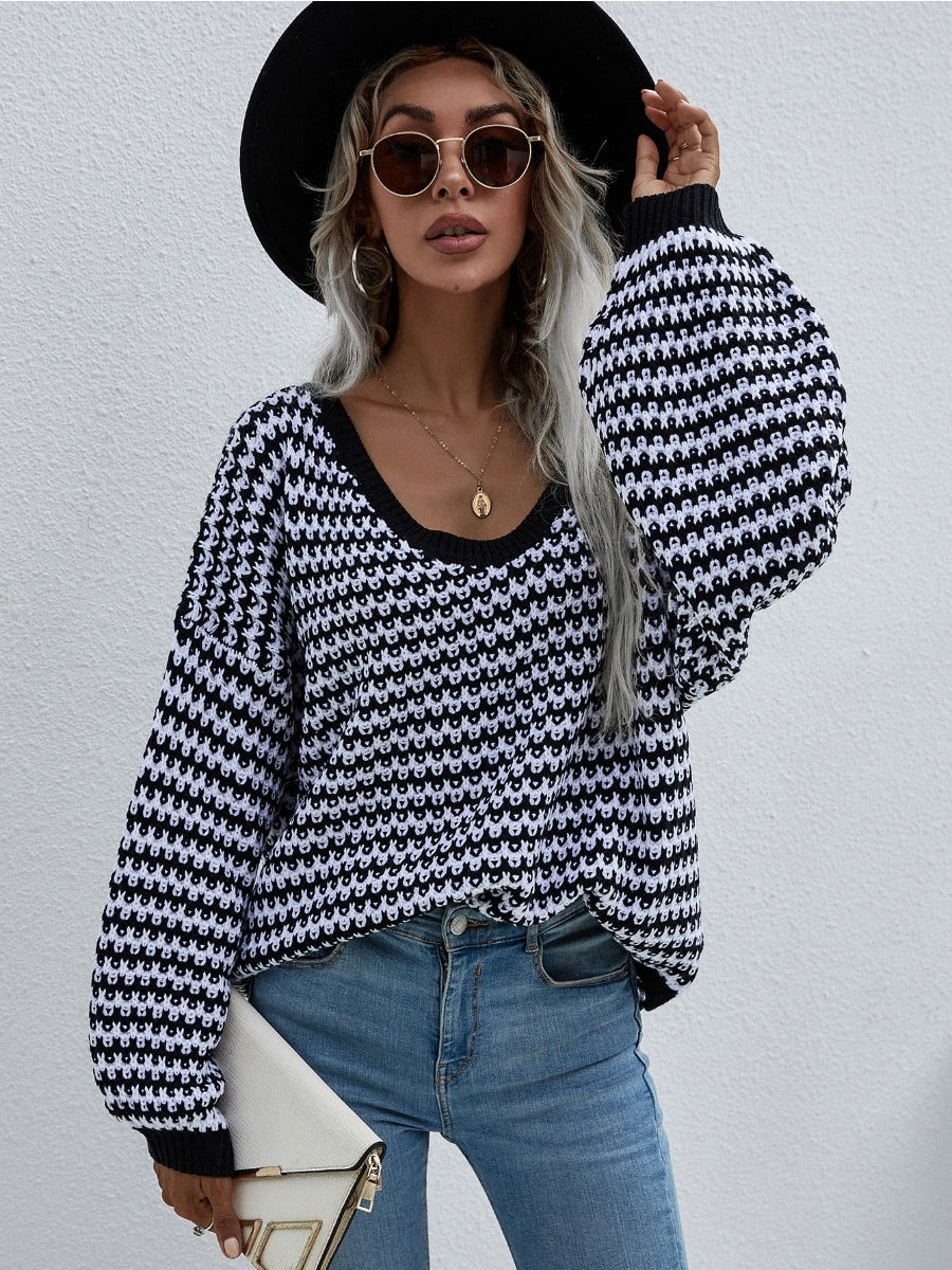 Calistally | Puff sleeve V-Neck Sweater - Black