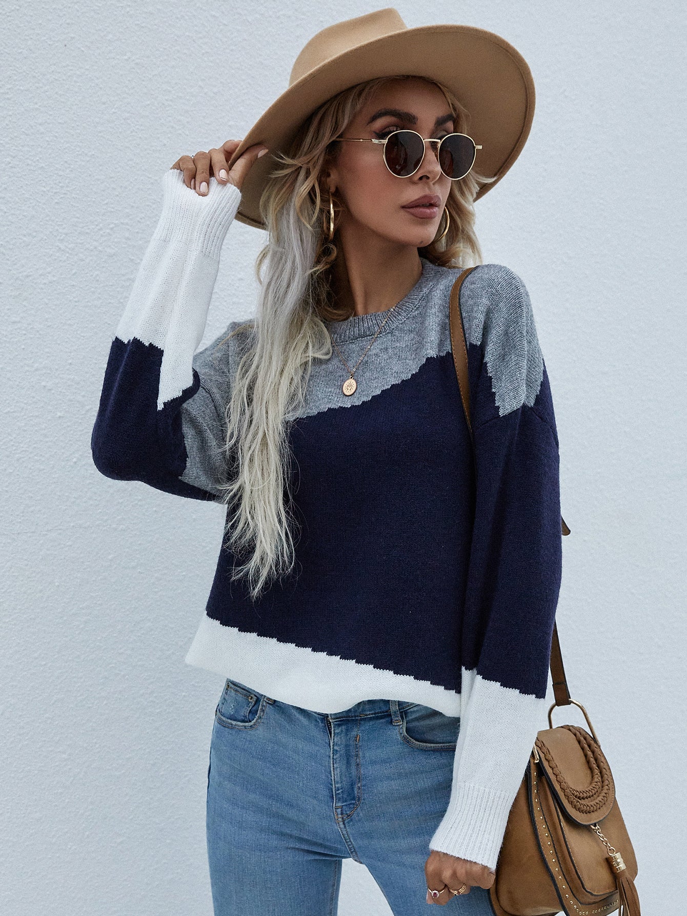 Calistally | ELMA Knit Jumper - Navy Block