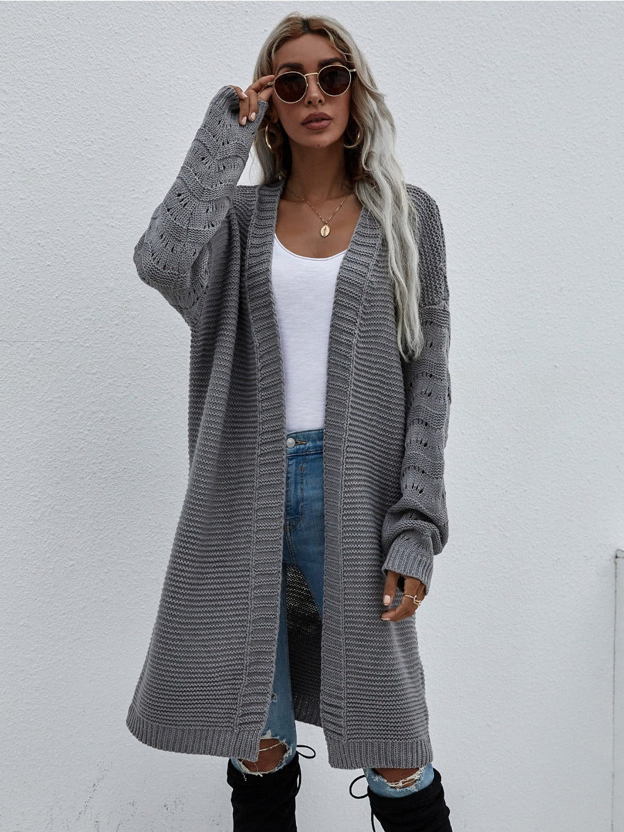 Calistally | Braid Open Knit Long Cardigan - Grey