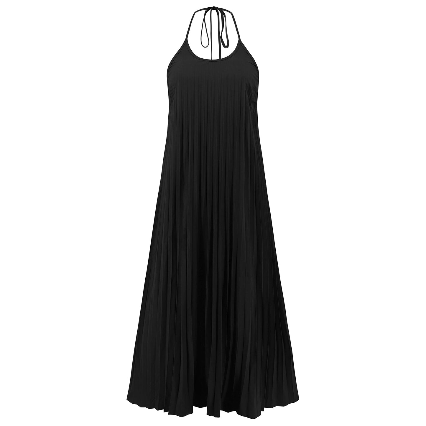 Eleanor Pleated Halter Maxi Dress - Black