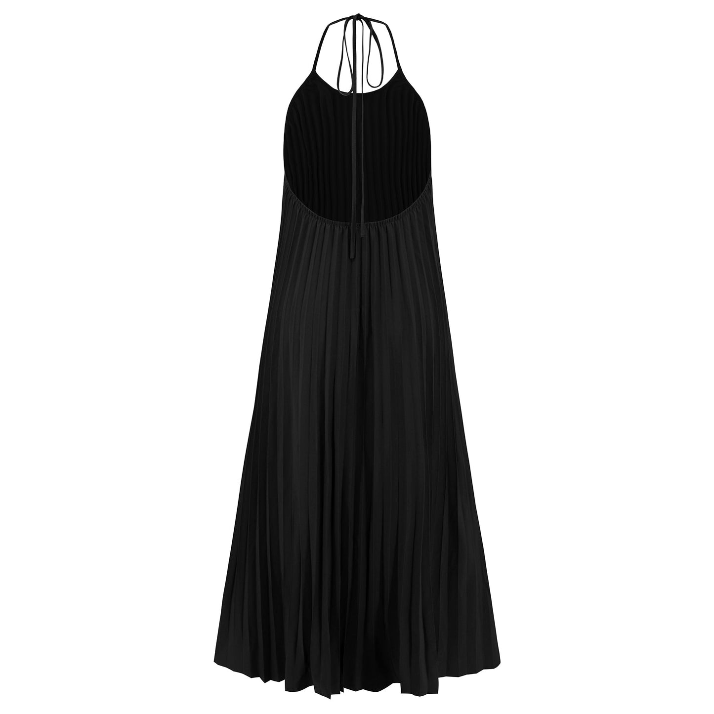 Eleanor Pleated Halter Maxi Dress - Black