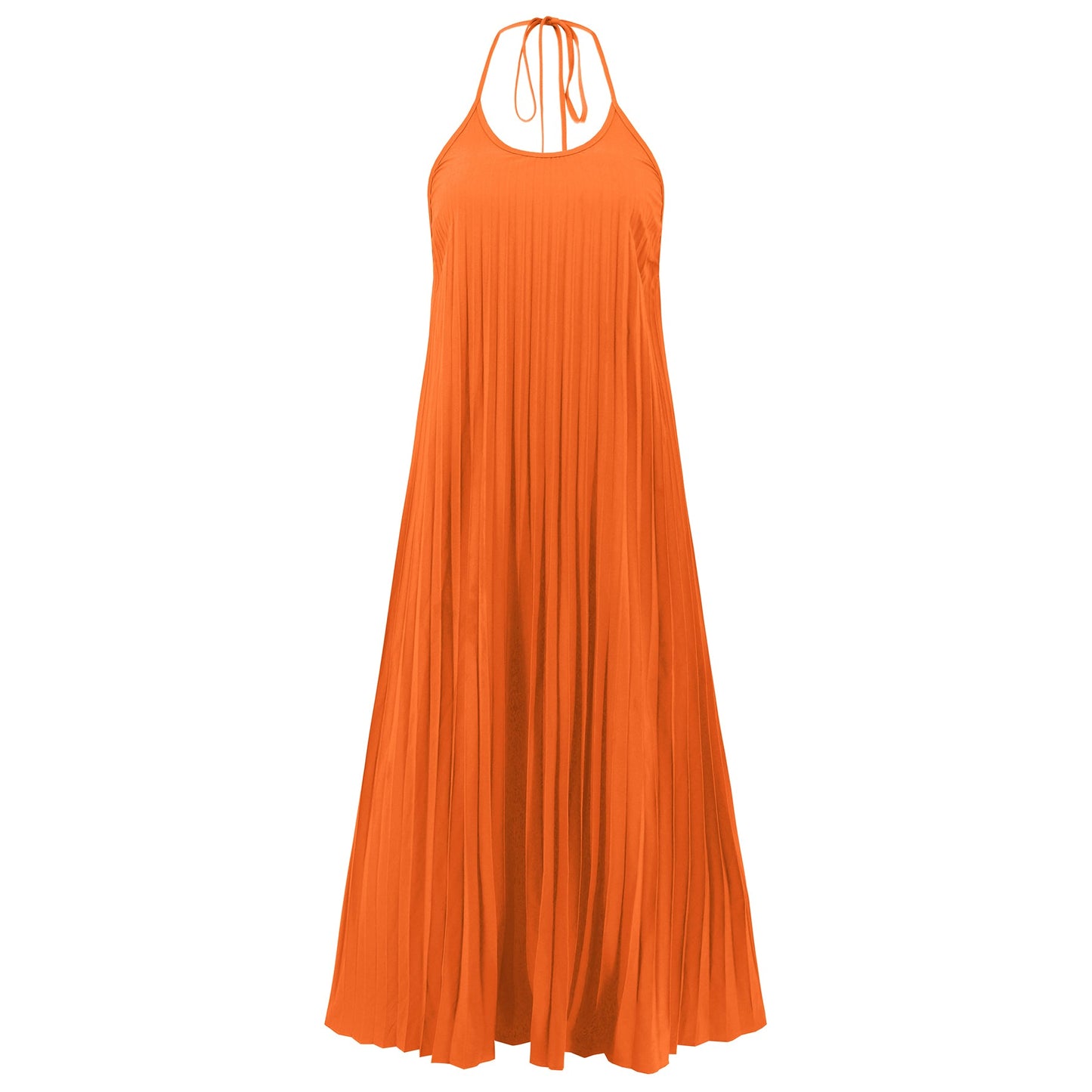 Eleanor Pleated Halter Maxi Dress - Orange