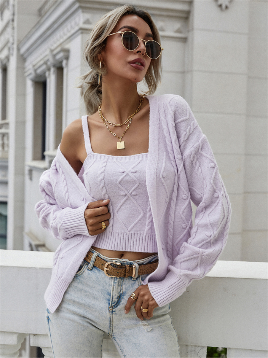 Calistally | RACHAELS Knit Cardigan Set - Lavender