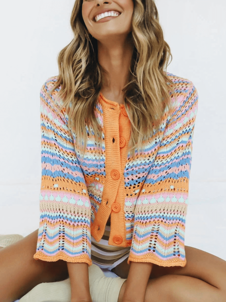 Calistally | Pumpkin Date Knit Cardigan - Orange