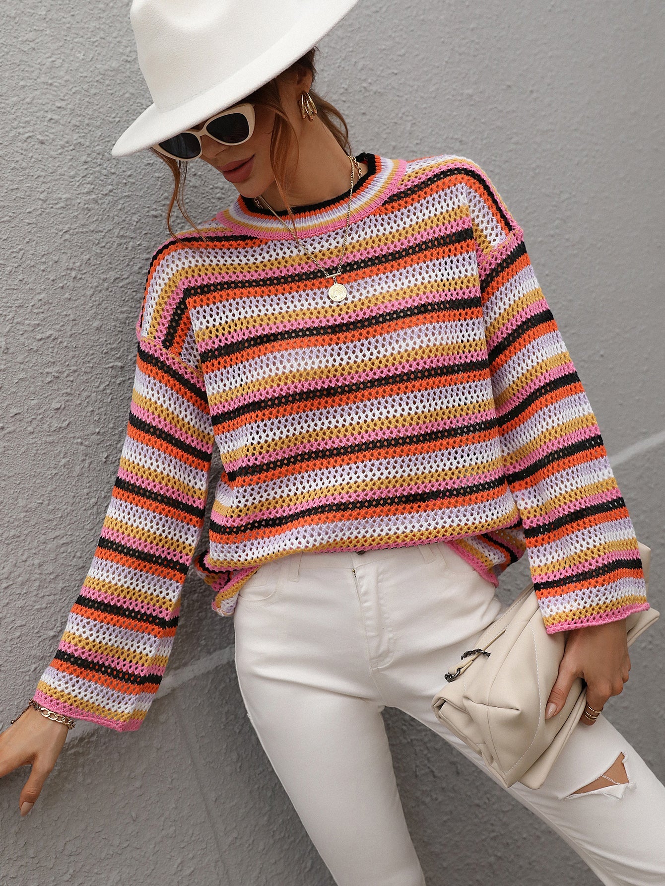 LALLIE KNIT TOP - ORANGE STRIPE PRINT