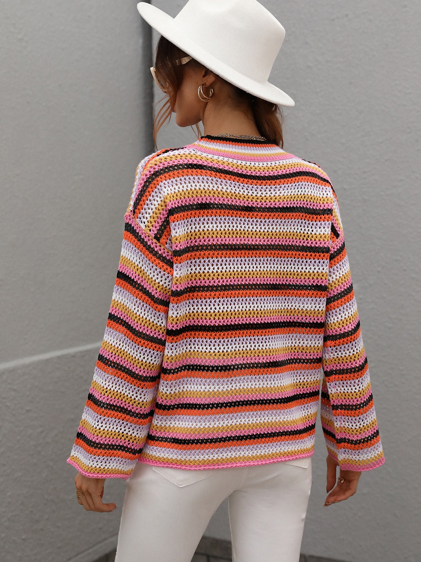 LALLIE KNIT TOP - ORANGE STRIPE PRINT