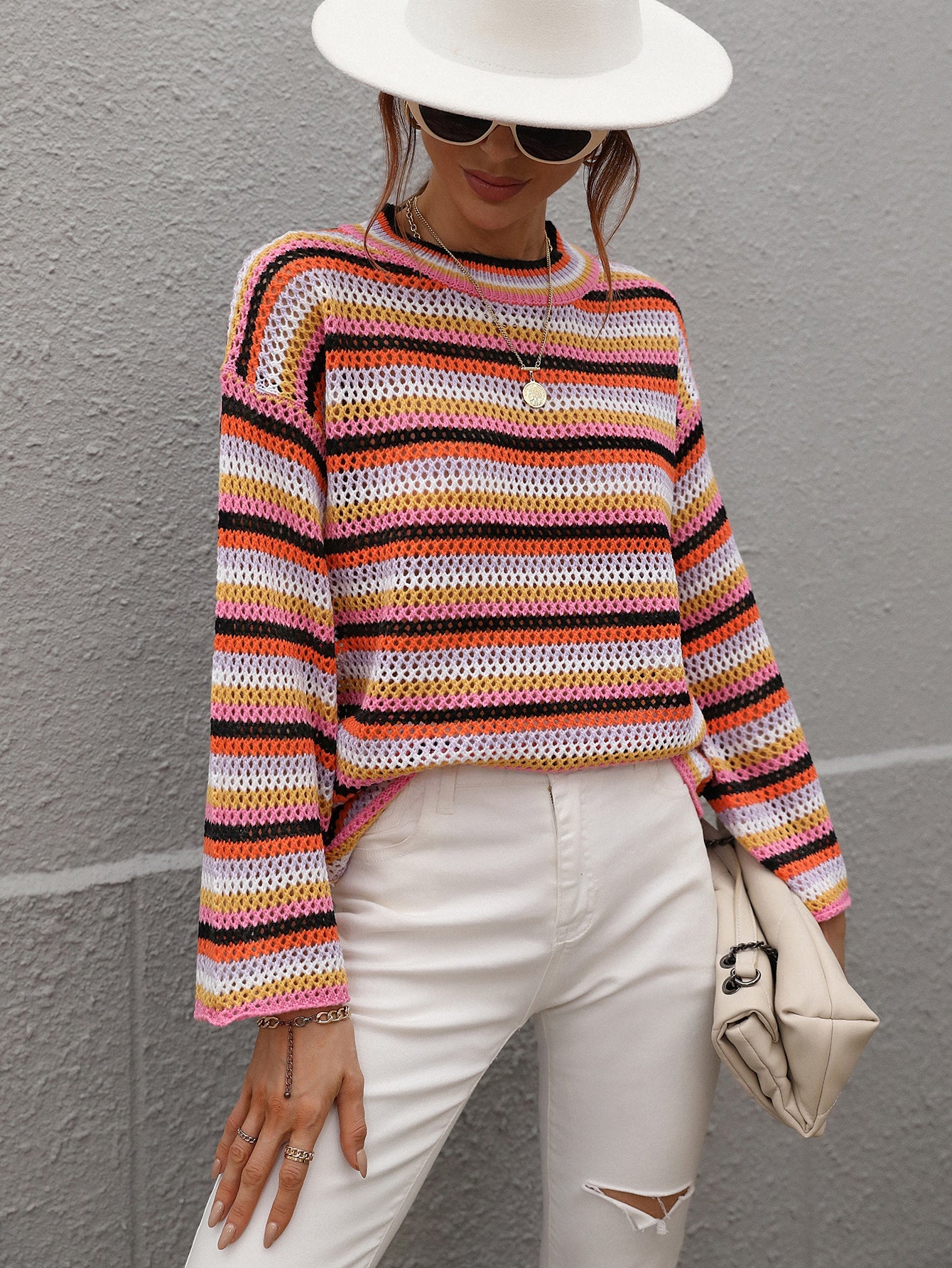 LALLIE KNIT TOP - ORANGE STRIPE PRINT