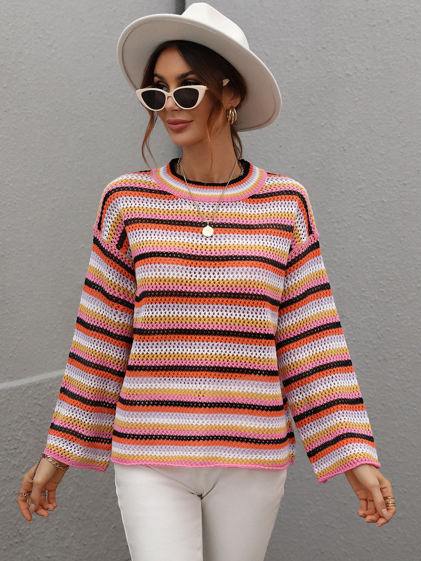 LALLIE KNIT TOP - ORANGE STRIPE PRINT