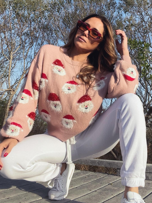 Calistally Doll | Pink Smiling Santa Christmas Sweater