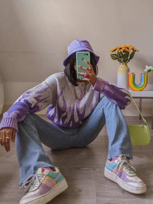 Calistally Doll | Purple Flame Cream Knit Sweater