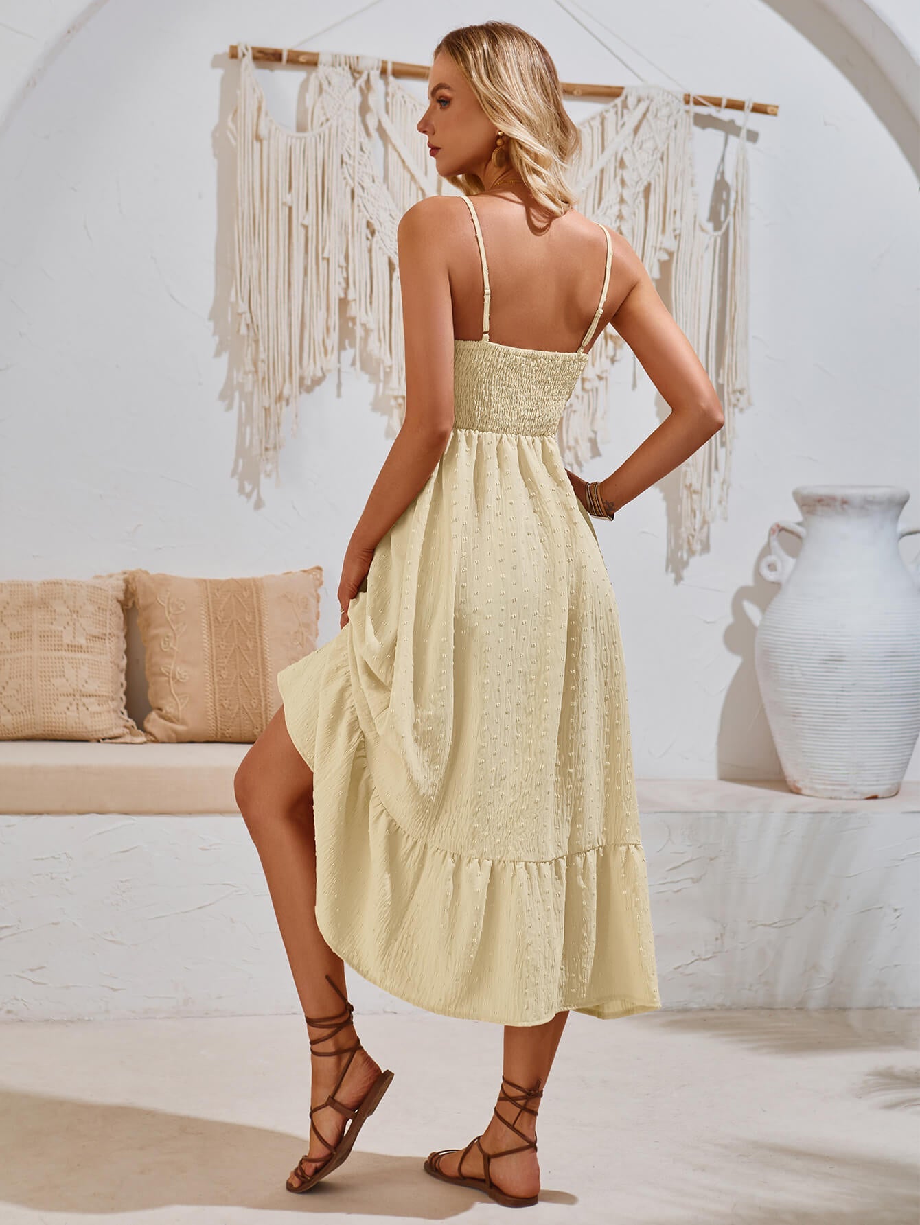 Clementina Crochet Waist Midi Dress - Apricot
