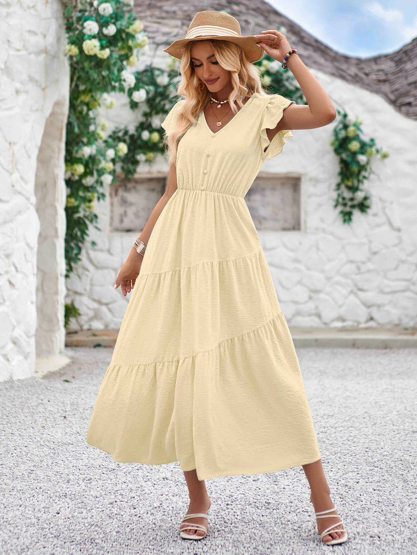 Joyful Tiered Maxi Dress - Aprciot