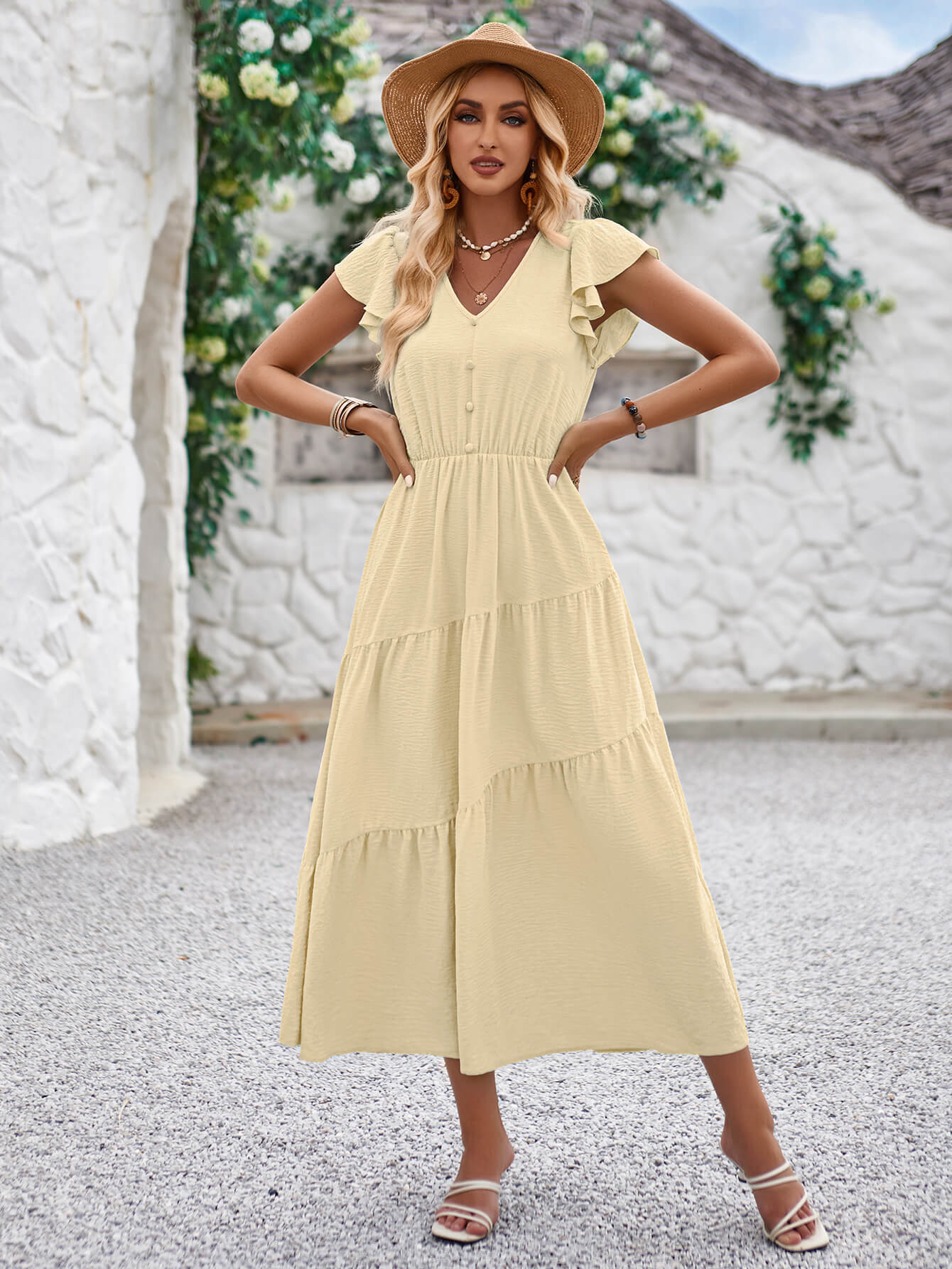 Joyful Tiered Maxi Dress - Aprciot