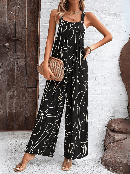 Funky Female Printed Wide Leg Jumpsuit - Black