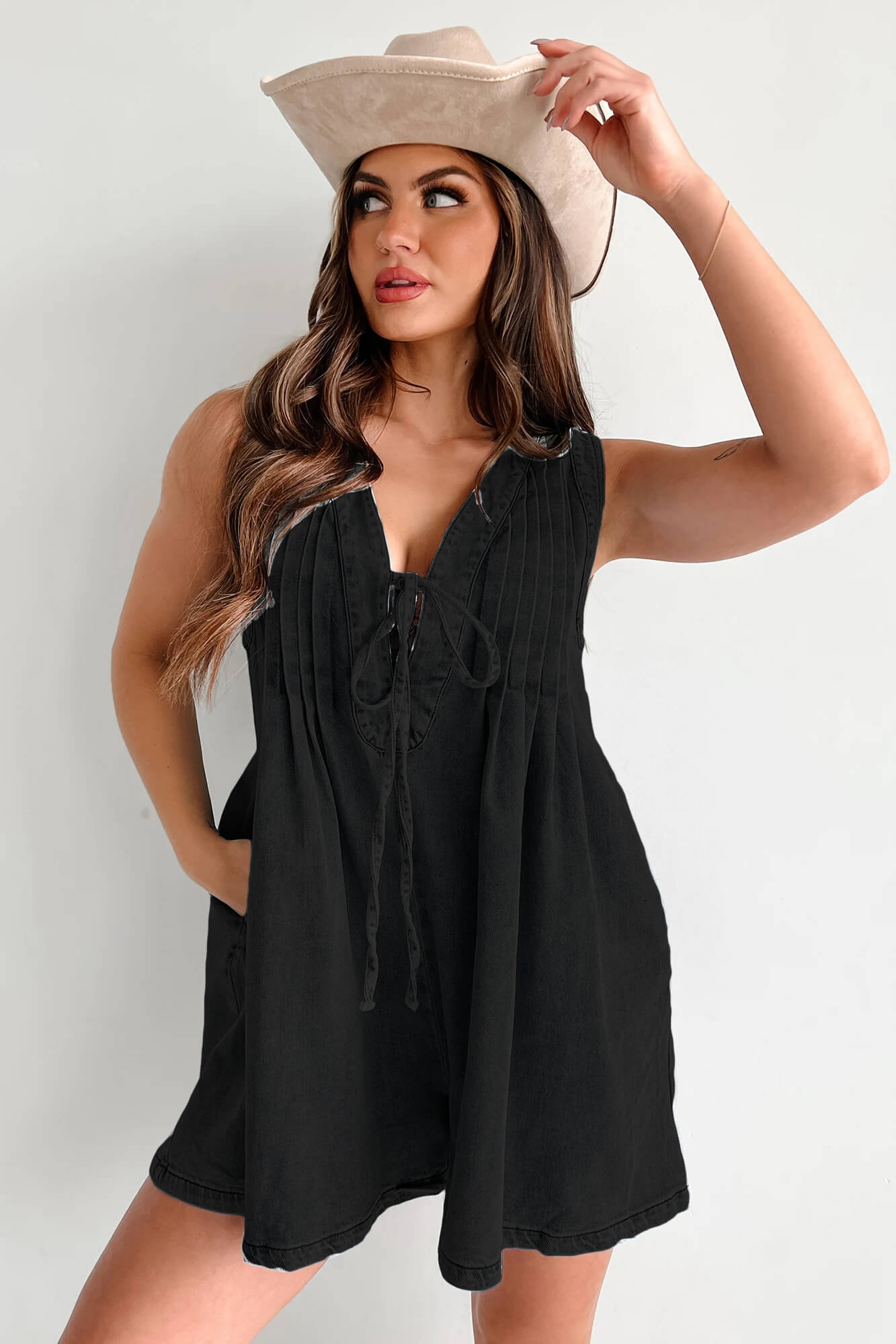 Texas Babydoll Denim Mini Dress - Black