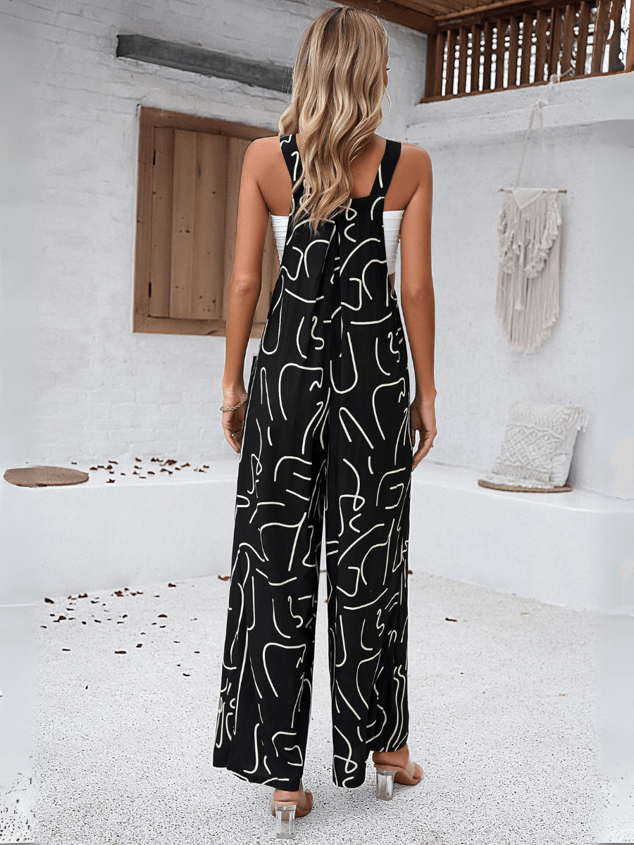 Funky Female Printed Wide Leg Jumpsuit - Black