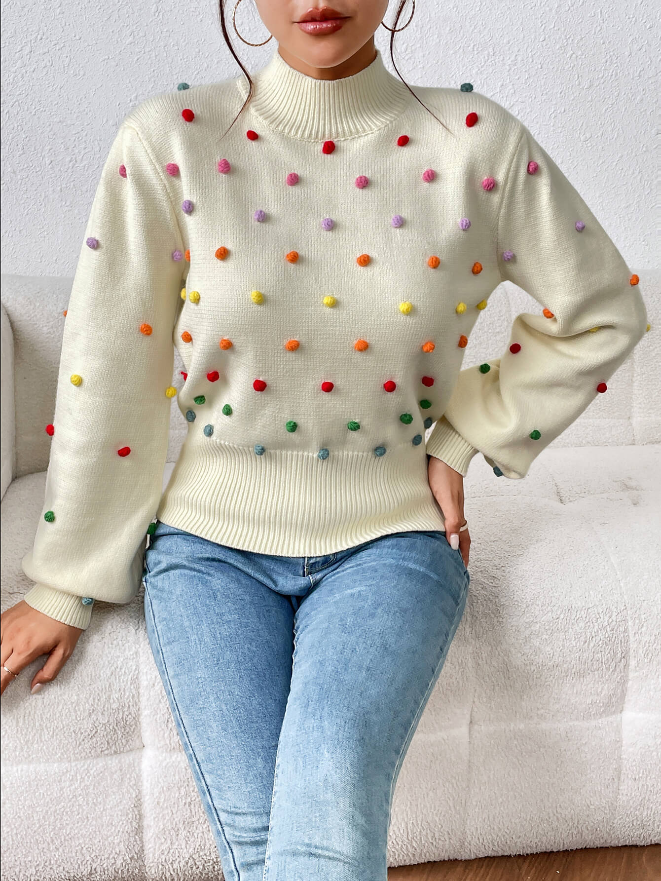 Celestial Multi Popcorn Applique Sweater - Cream