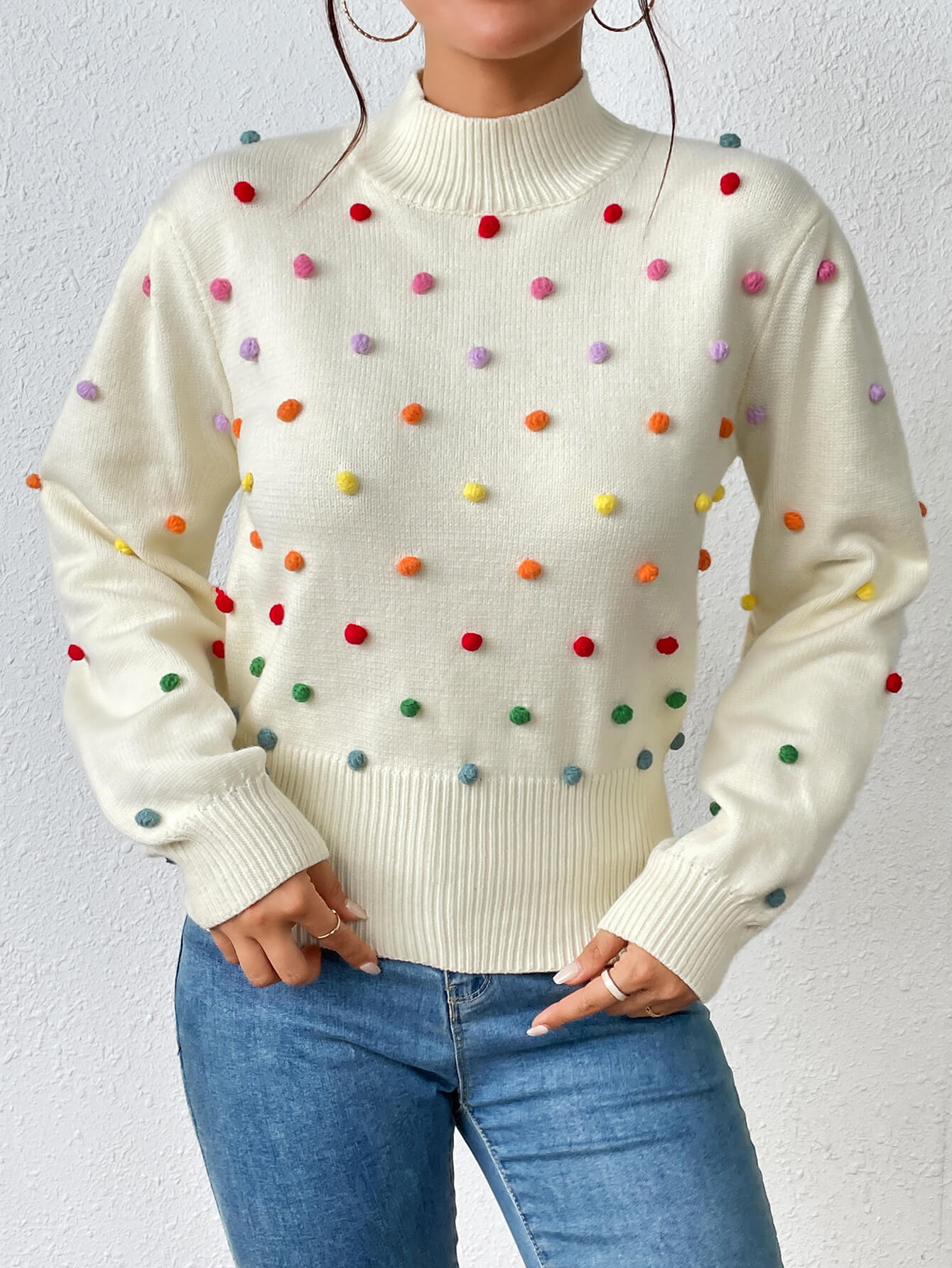 Celestial Multi Popcorn Applique Sweater - Cream