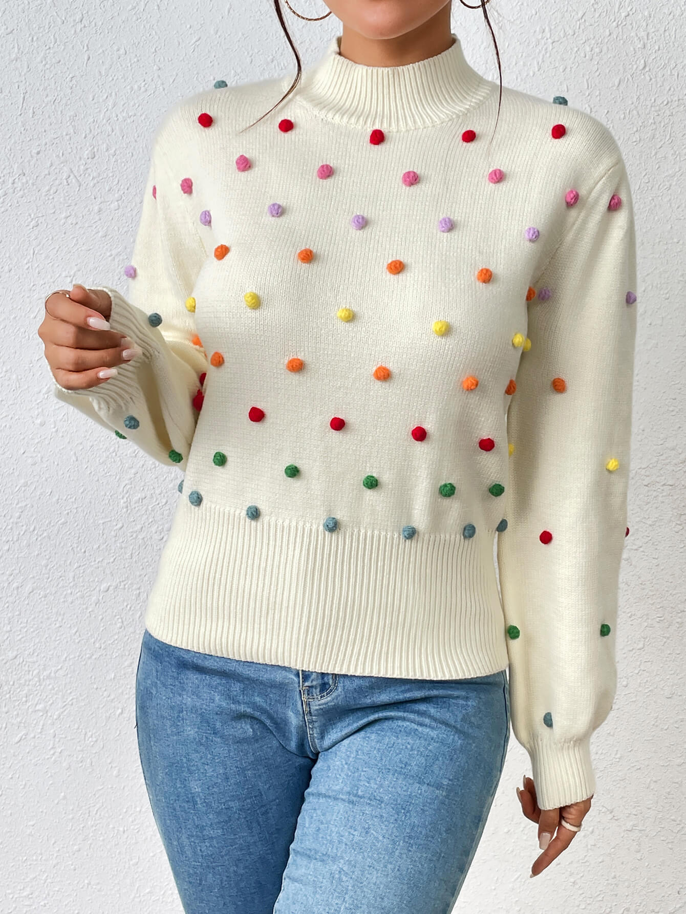 Celestial Multi Popcorn Applique Sweater - Cream