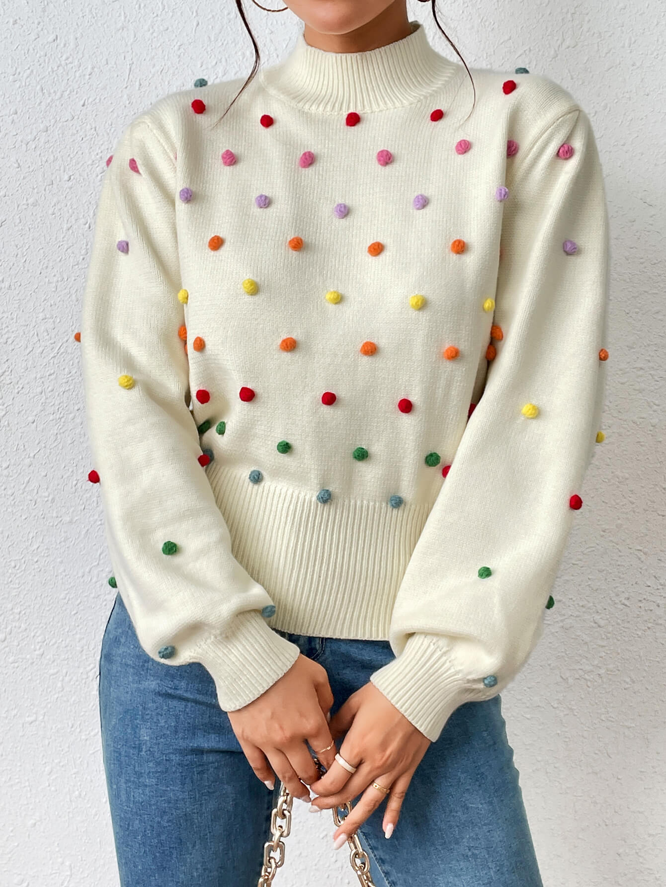Celestial Multi Popcorn Applique Sweater - Cream