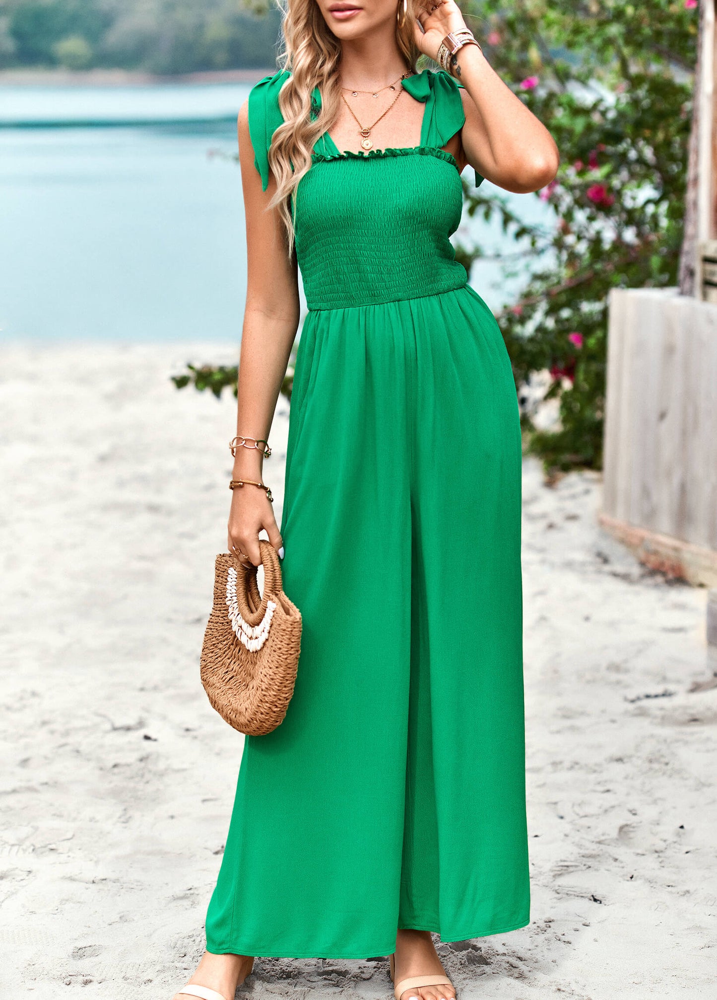 JANICE RAYON POCKETED JUMPSUIT - GREEN