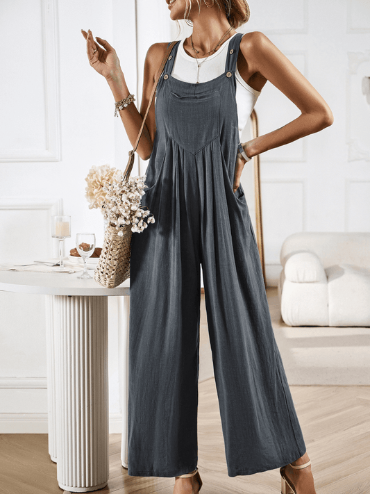 LINETTE WIDE LEG LINEN OVERALLS - GREY