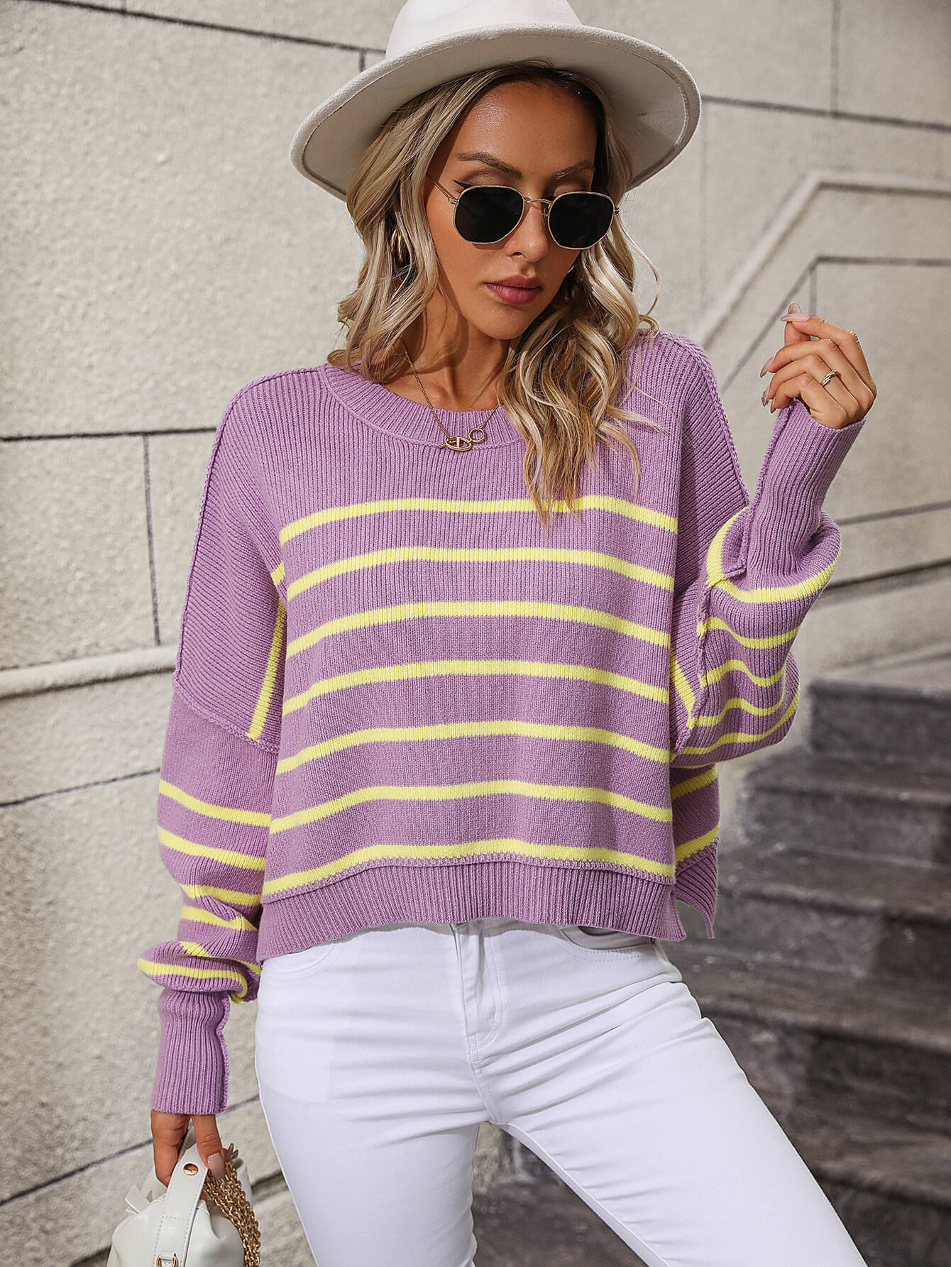 Talilah Stripe Knit Top - Lavender
