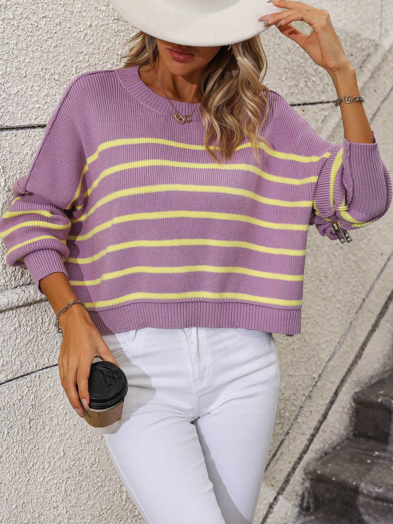 Talilah Stripe Knit Top - Lavender