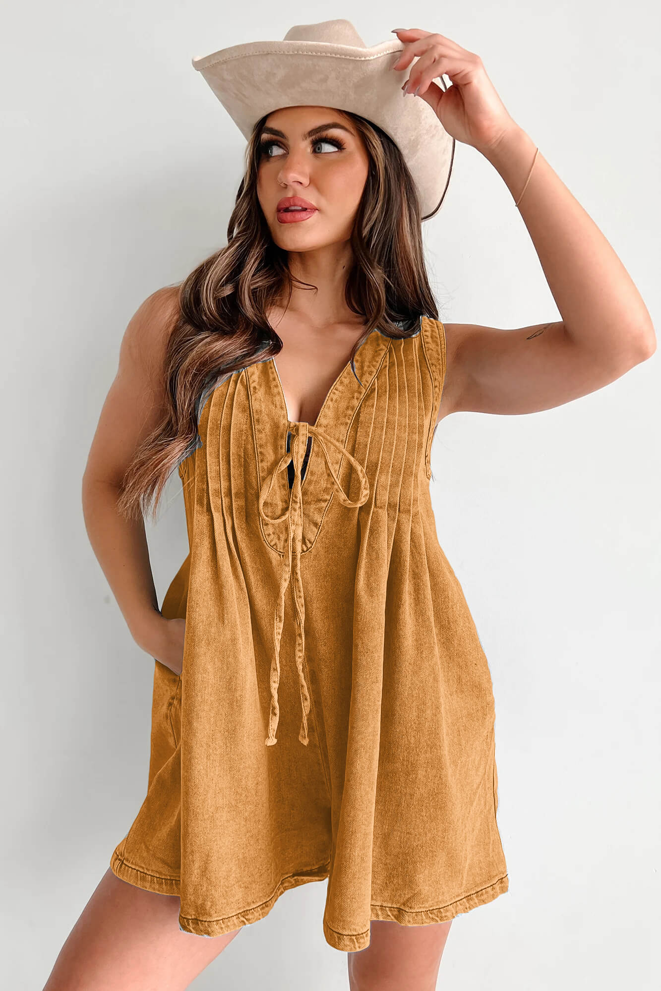 Texas Babydoll Denim Mini Dress - Mustard